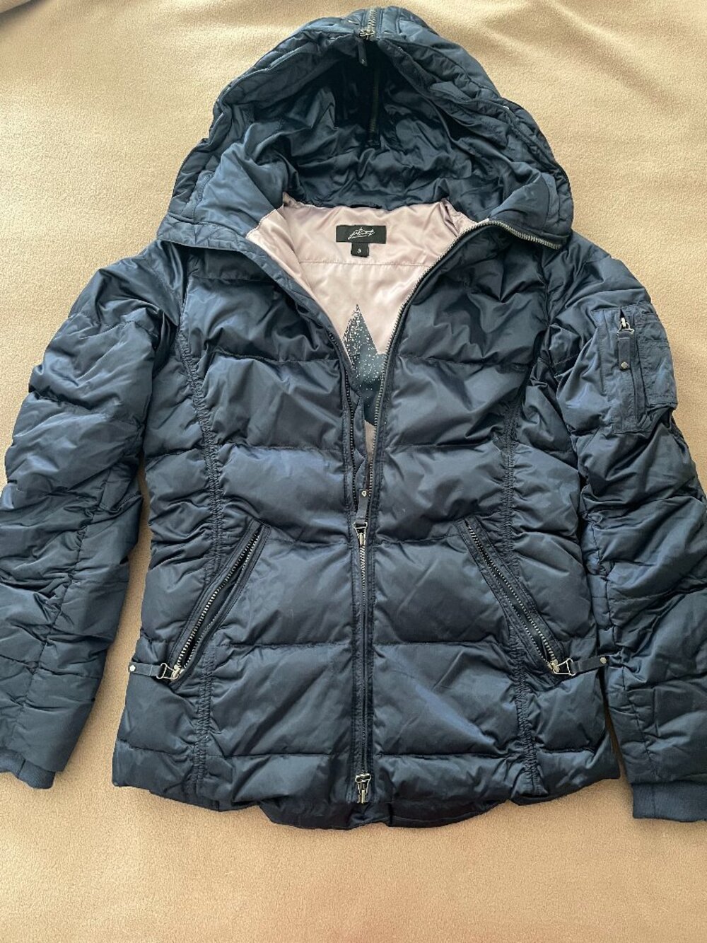AMAZING LUXURY JetSet Swiss St Moritz Ski Puffer Women Jacket Navy L